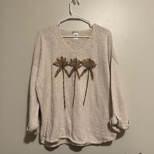 Vintage Women's One Size 100% Cotton Sweater Embellished Palm Trees